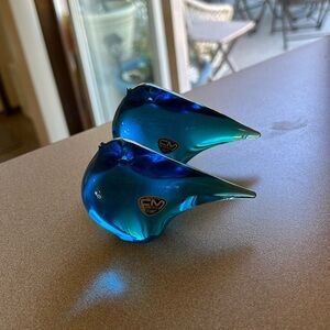 FM KONSTGLAS RONNEBY SWEDEN CRYSTAL BLUE LOVEBIRDS